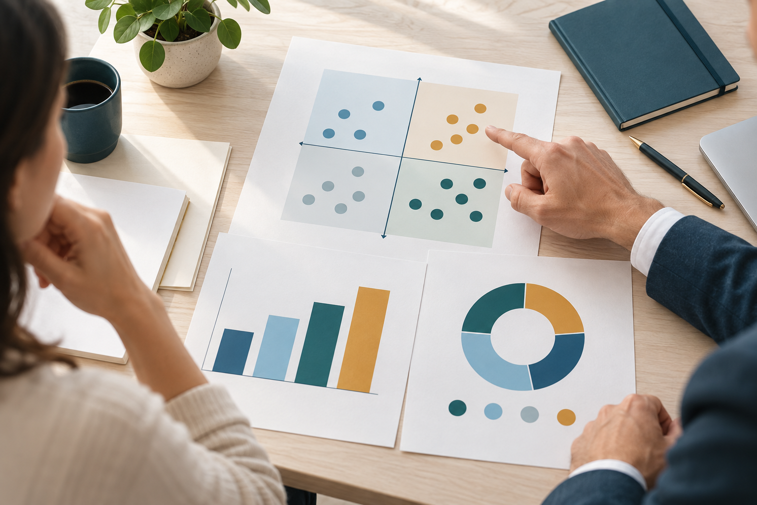 Une conseillère accompagne des gestionnaires dans une rétrospective du cycle d’évaluation.