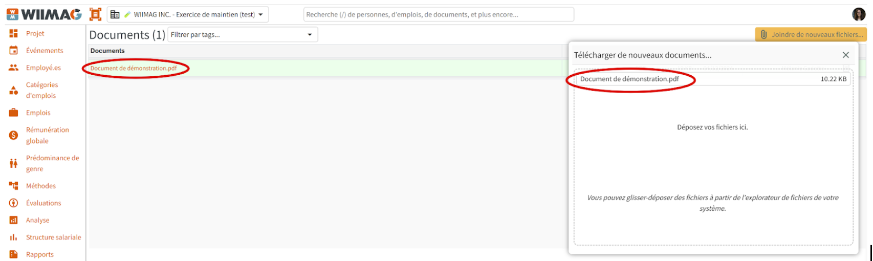 Validation du dépôt de documents.